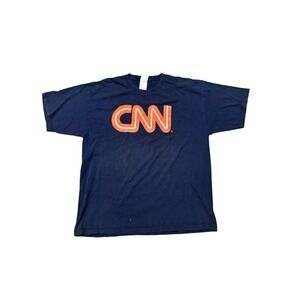 Vintage CNN Logo T-Shirt Navy Blue Single Stitch Shirt 90s Style Gildan